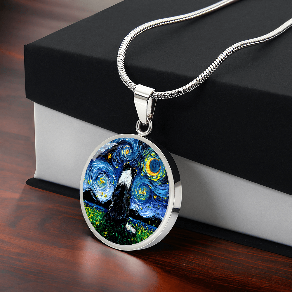 Border Collie Back Starry Night Round Necklace