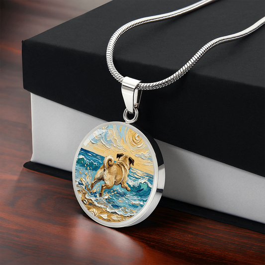 Frolicking Pug Round Necklace
