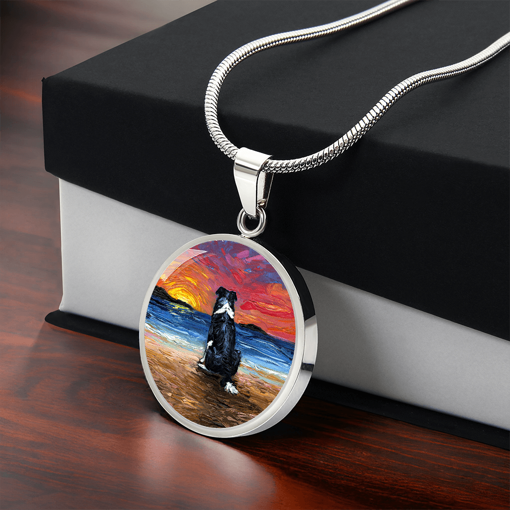 Beach Days - Border Collie Starry Night Round Necklace