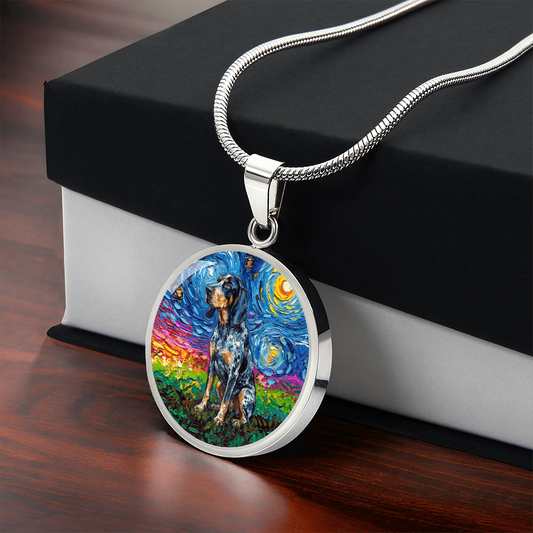 Blue Tick Coonhound Starry Night Round Necklace