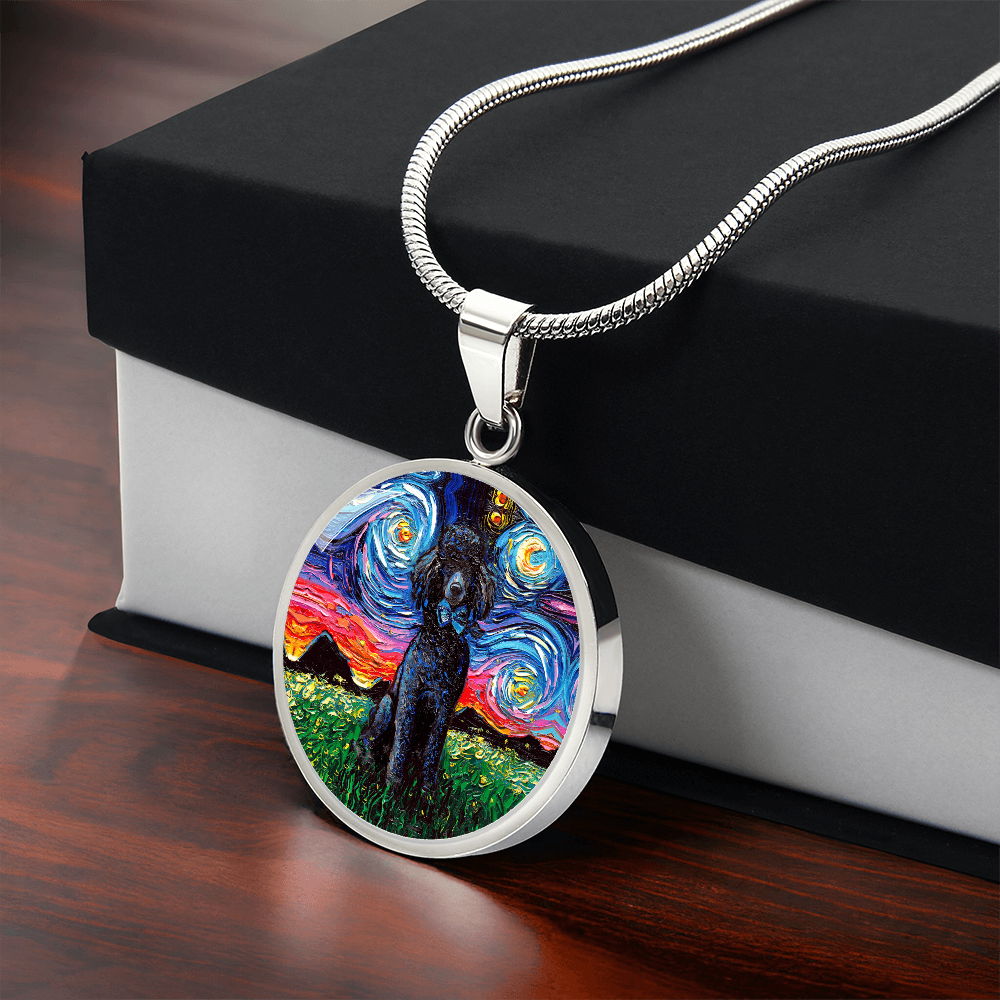 Black Poodle Starry Night Round Necklace