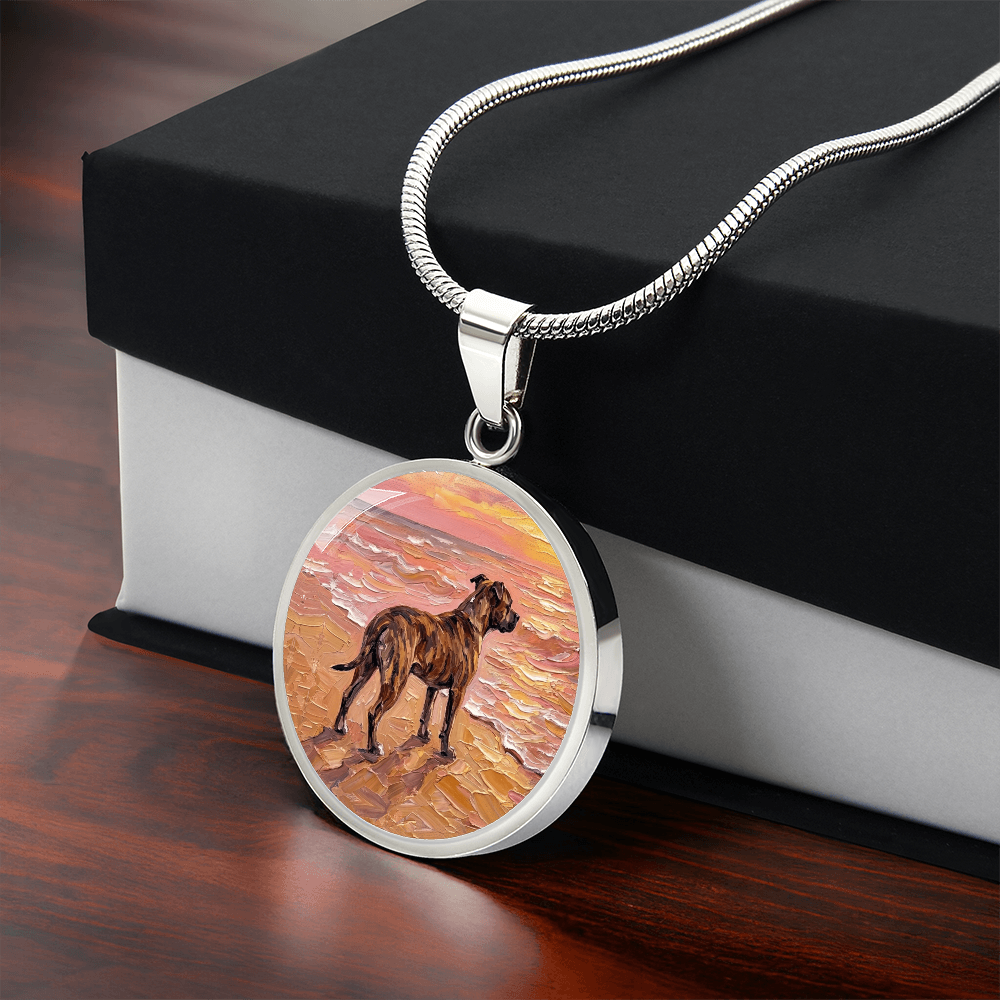 Beach Day - Brindle Pit Bull Round Necklace