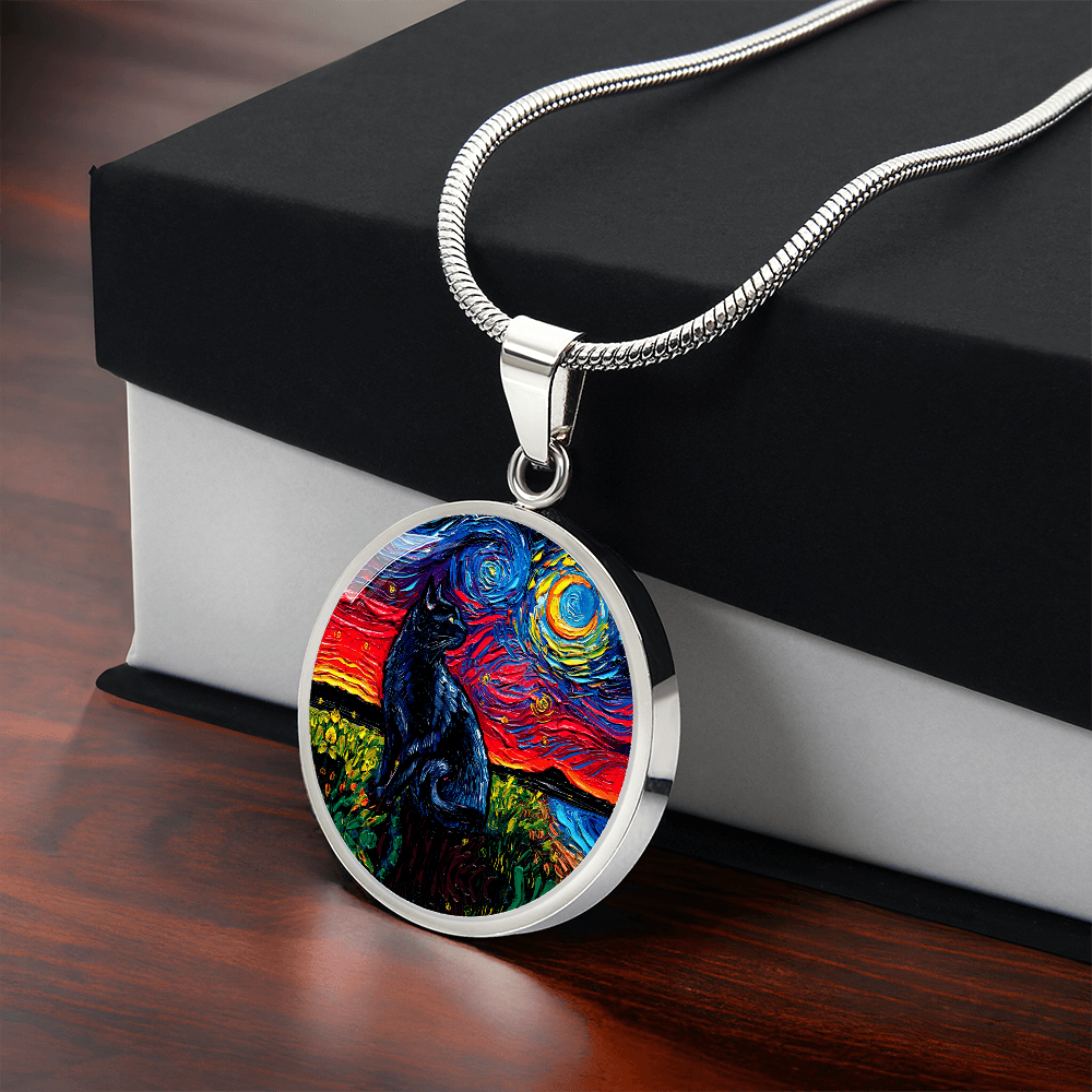 Black Cat 2 Starry Night Round Necklace