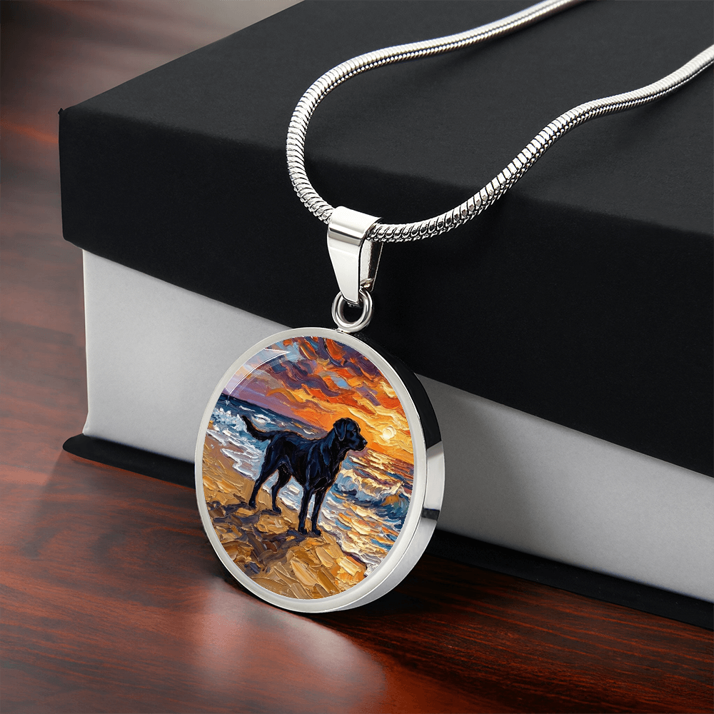 Summer Sunset - Black Labrador Round Necklace