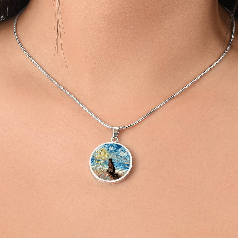 Beach Days - Chocolate Labrador Starry Night Round Necklace
