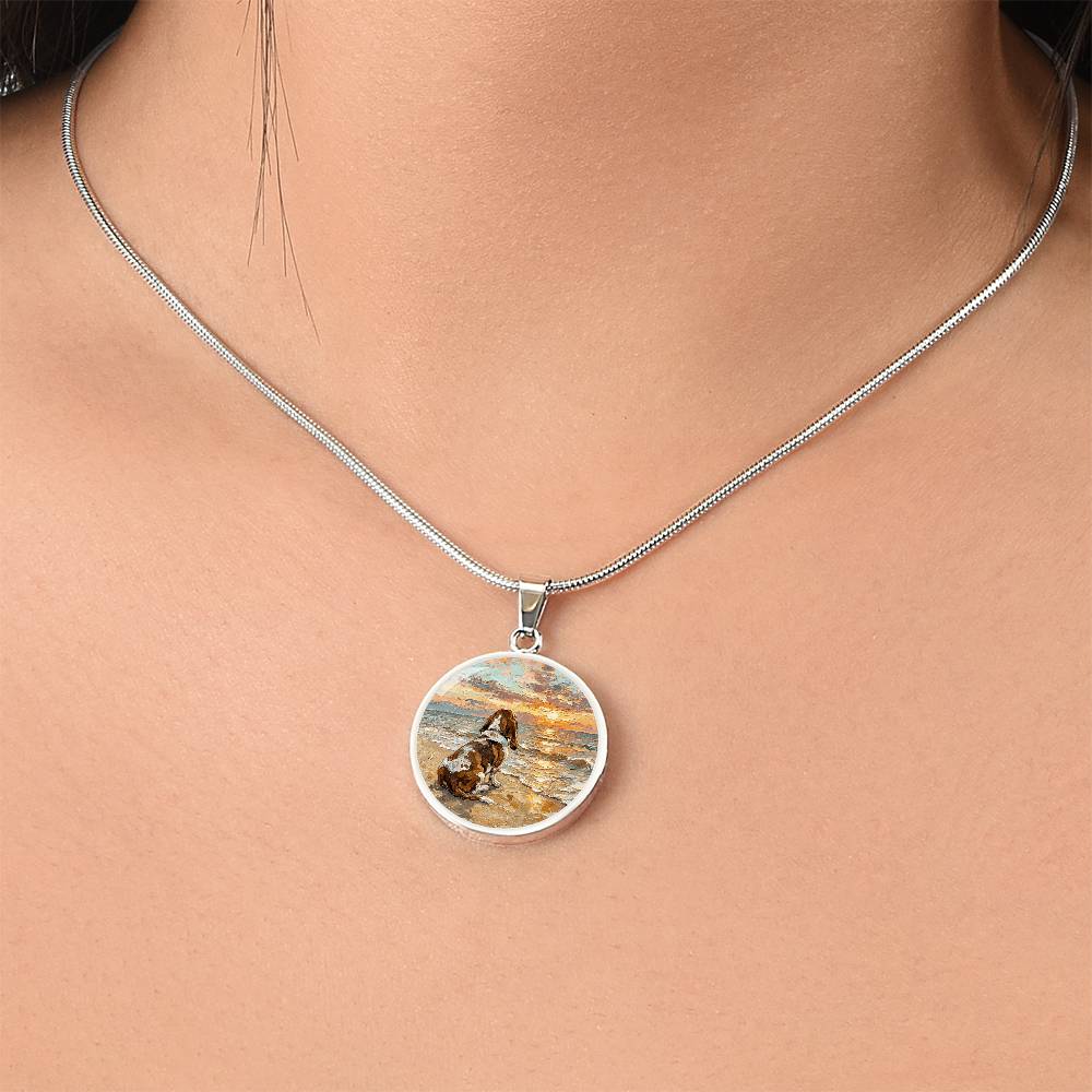 Beach Days - Basset Hound Round Necklace