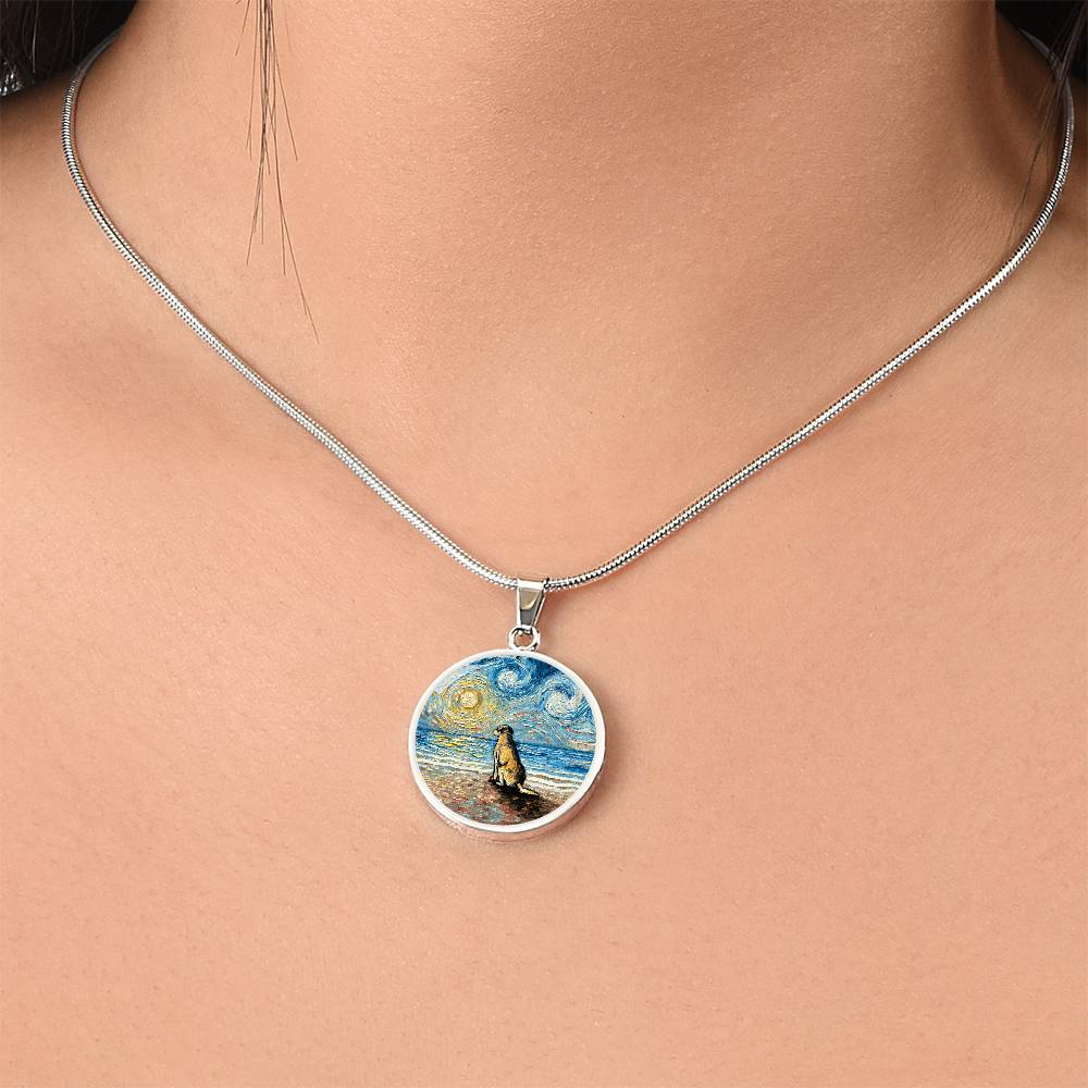 Beach Days - Yellow Labrador Starry Night Round Necklace