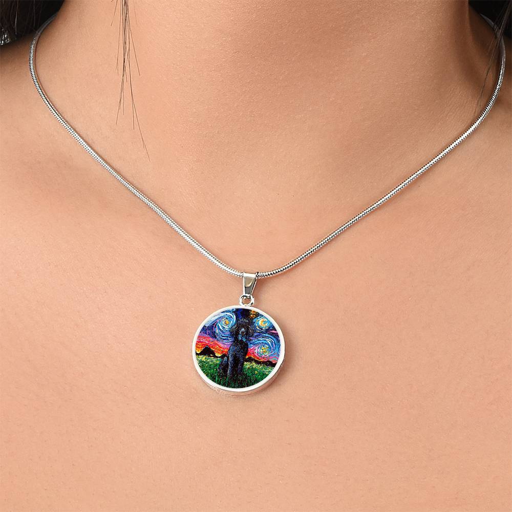 Black Poodle Starry Night Round Necklace
