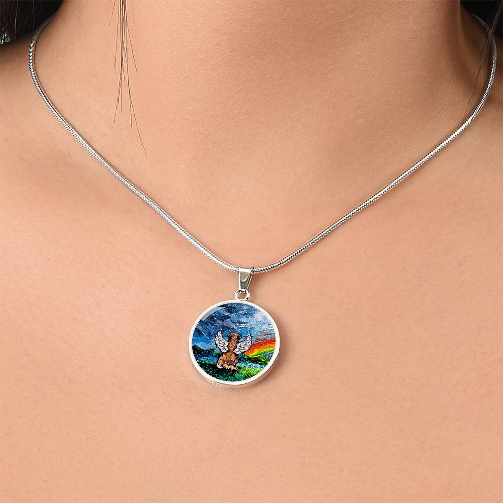 Rainbow Bridge Golden Retriever  Round Necklace