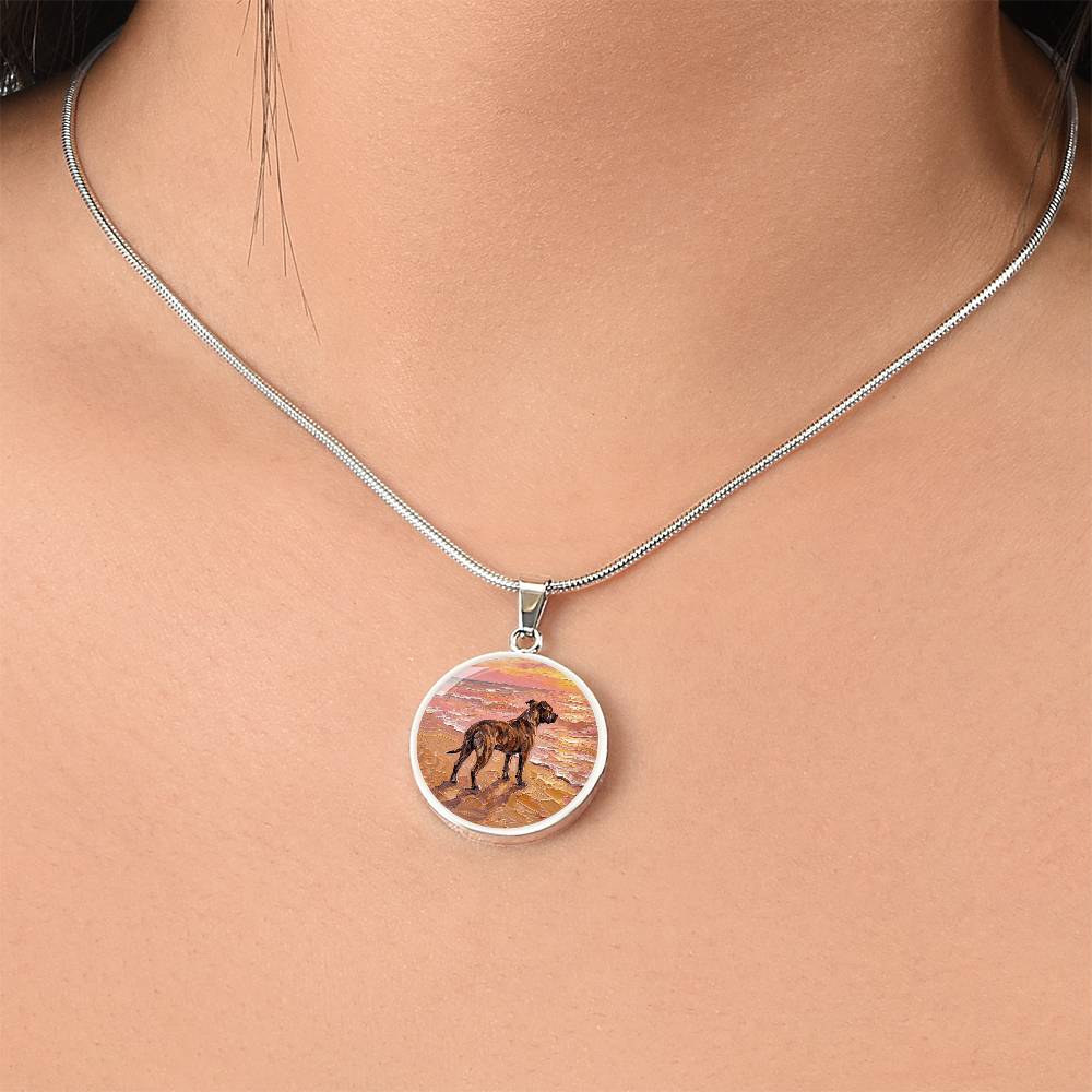 Beach Day - Brindle Pit Bull Round Necklace