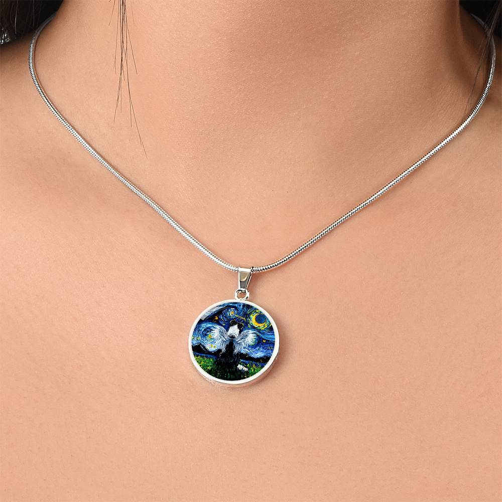 Angel Border Collie Starry Night Round Necklace