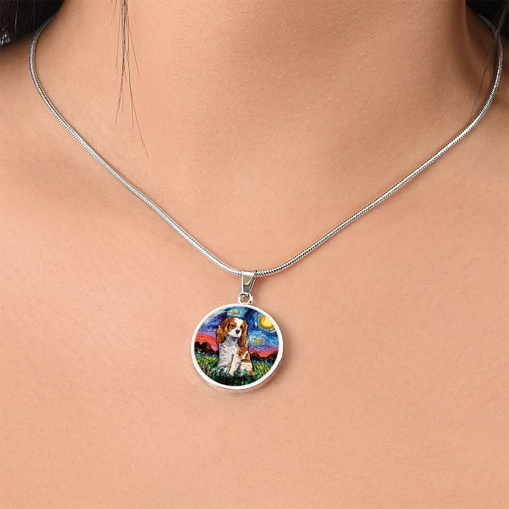 Blenheim Spaniel Starry Night Round Necklace
