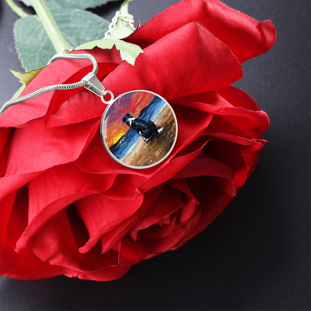 Beach Days - Border Collie Starry Night Round Necklace