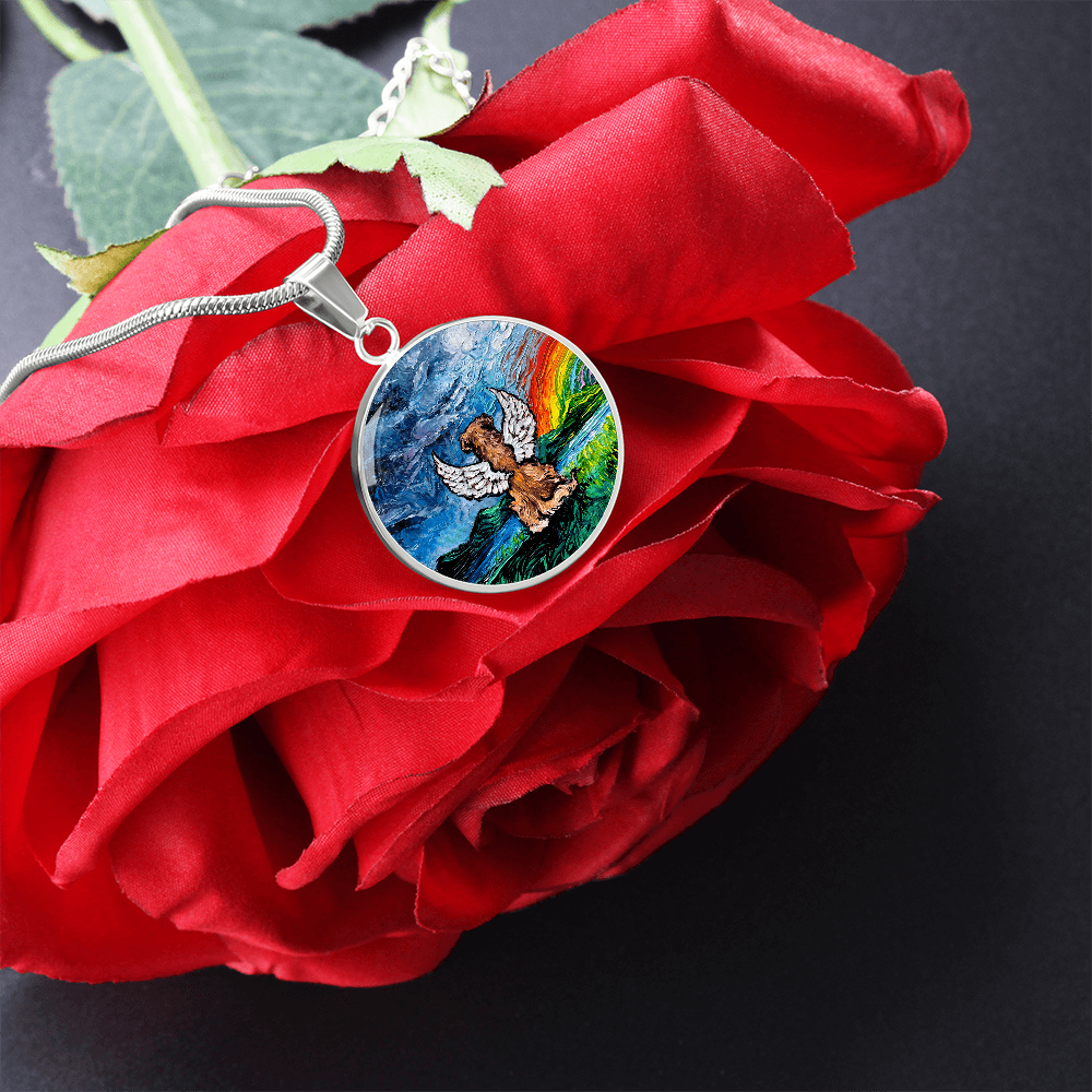 Rainbow Bridge Golden Retriever  Round Necklace