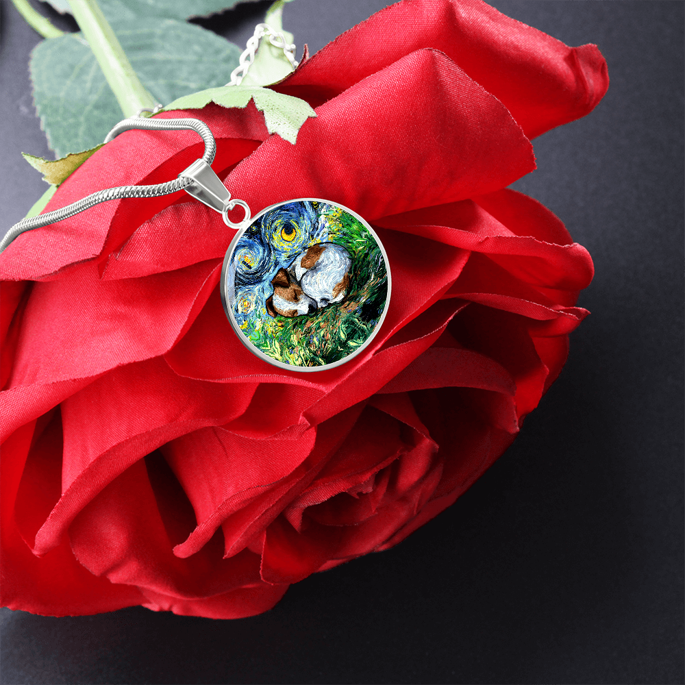 Sleeping Jack Russell Terrier Starry Night Round Necklace