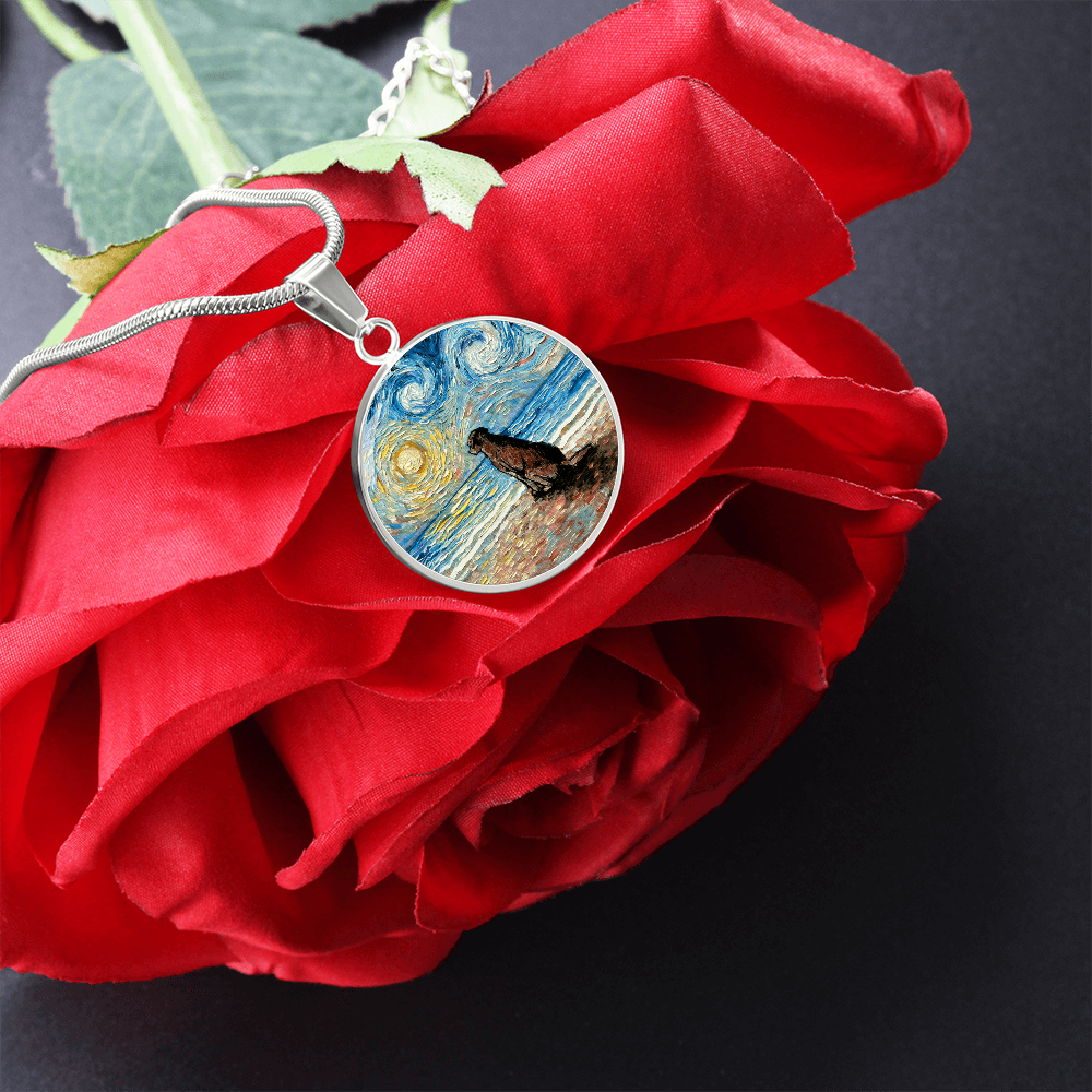 Beach Days - Chocolate Labrador Starry Night Round Necklace
