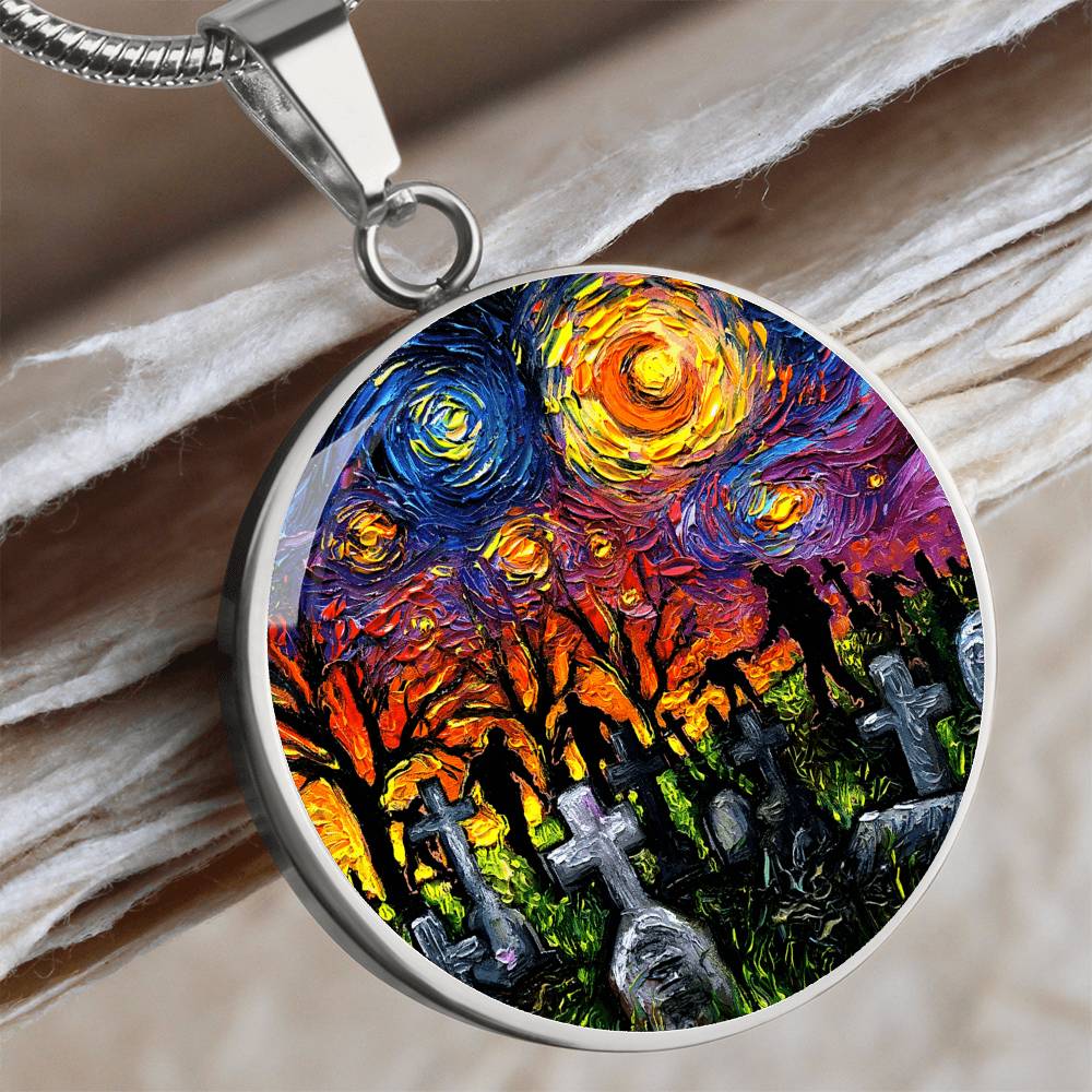 Starry Night of the Living Dead Round Necklace