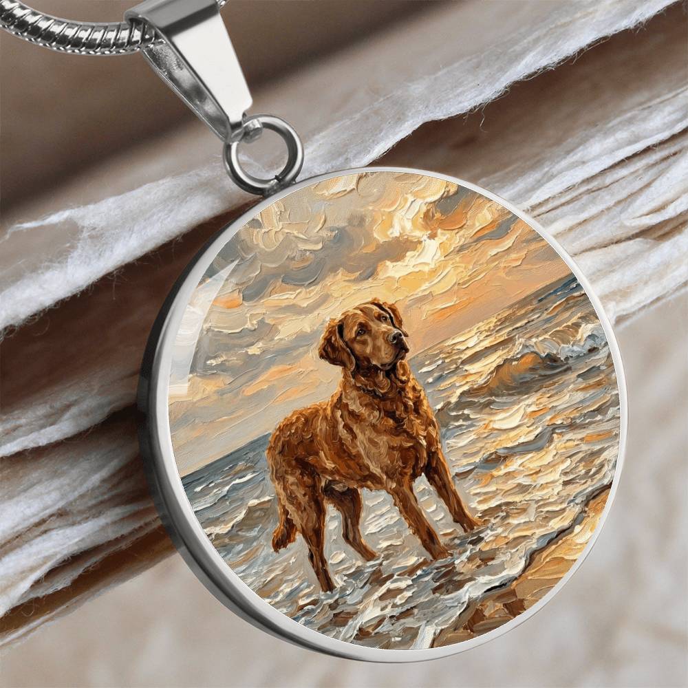 Beach Day - Chesapeake Bay Retriever Round Necklace
