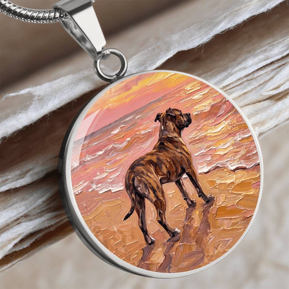 Beach Day - Brindle Pit Bull Round Necklace