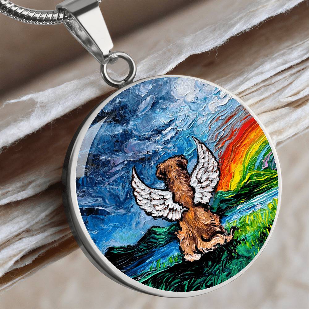 Rainbow Bridge Golden Retriever  Round Necklace
