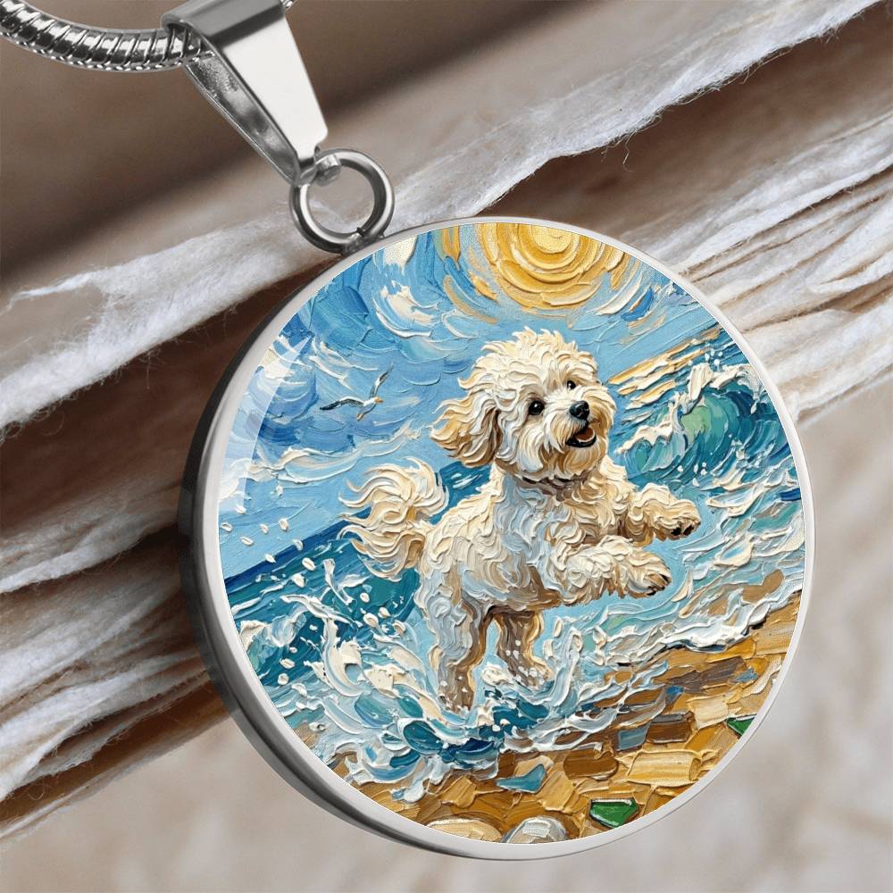 Beach Day - Bichon Frise 2 Round Necklace