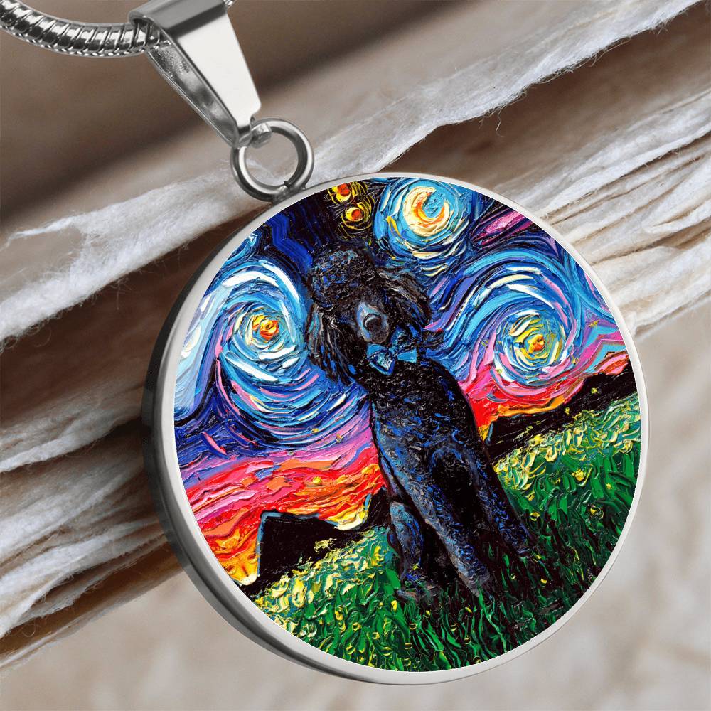 Black Poodle Starry Night Round Necklace