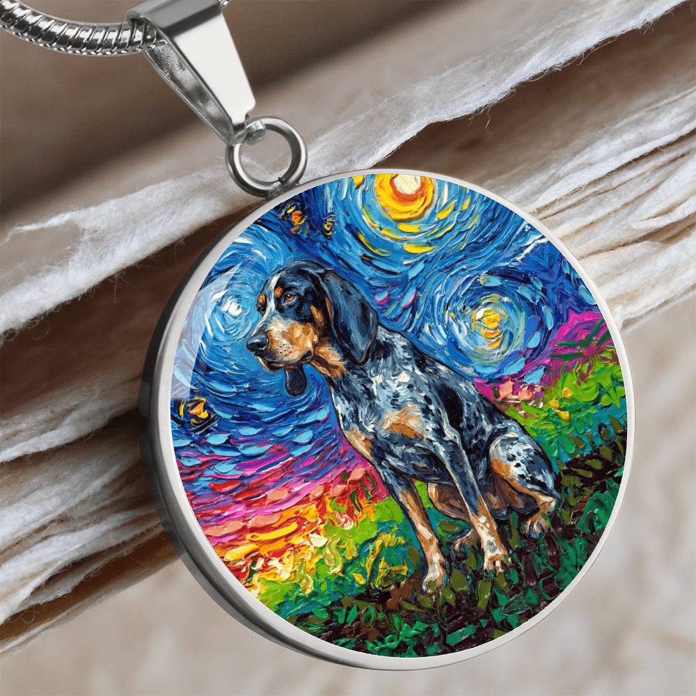 Blue Tick Coonhound Starry Night Round Necklace