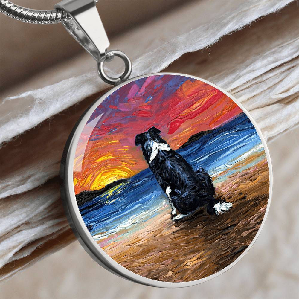 Beach Days - Border Collie Starry Night Round Necklace