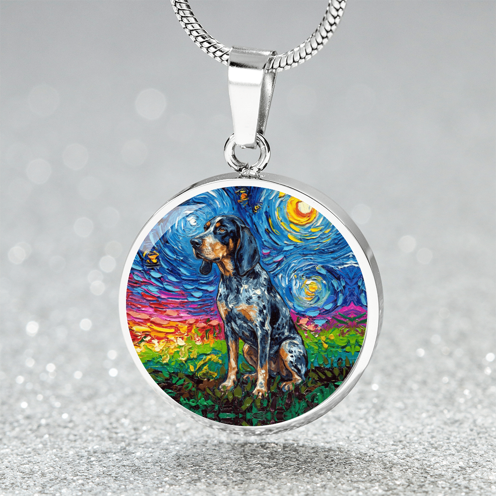Blue Tick Coonhound Starry Night Round Necklace