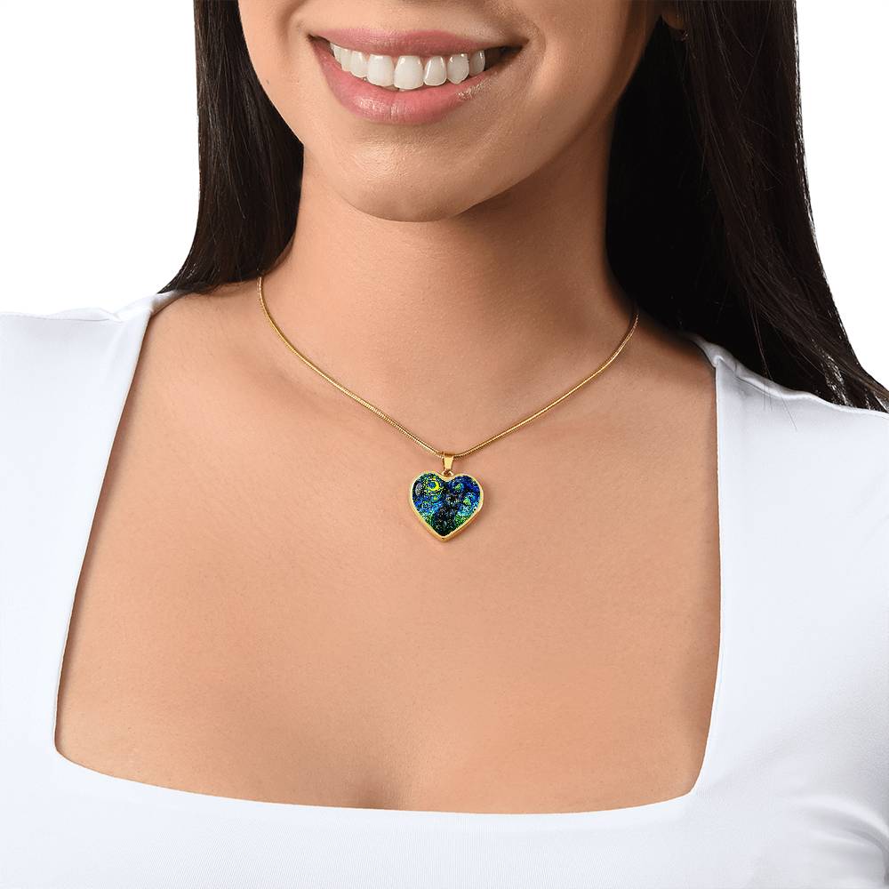 Black Cat Portrait Starry Night Heart Necklace