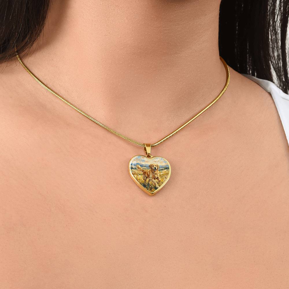 Happy Golden Retriever Heart Necklace