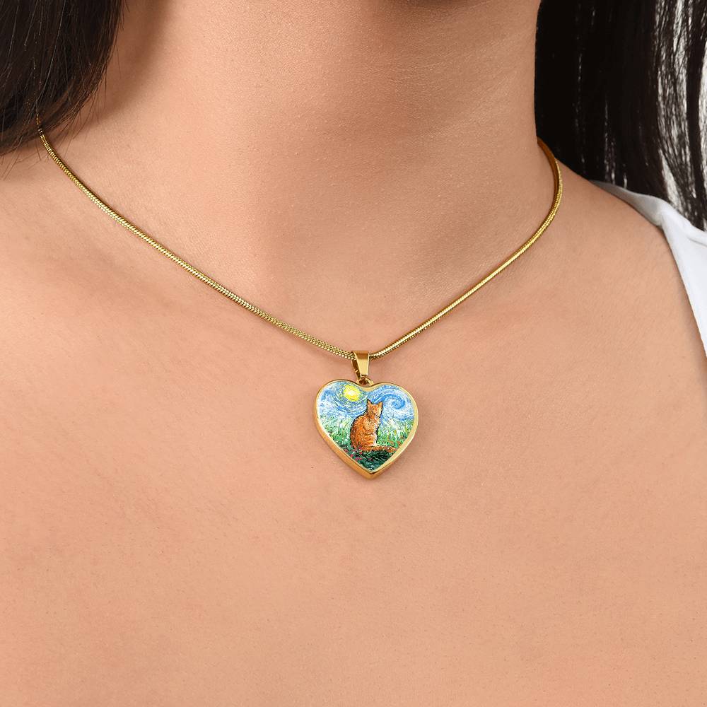 Orange Tabby Spring Morning Heart Necklace