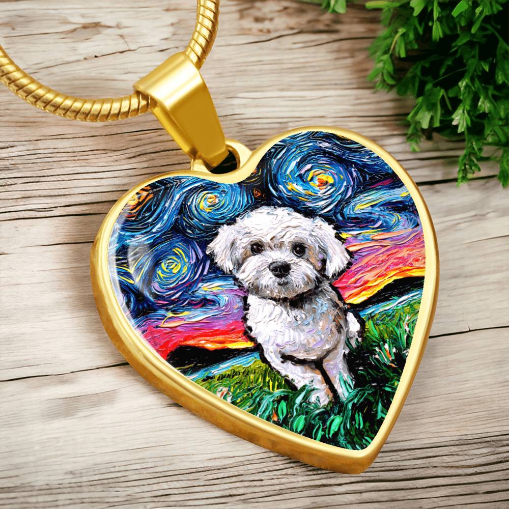 Maltipoo Starry Night Heart Necklace