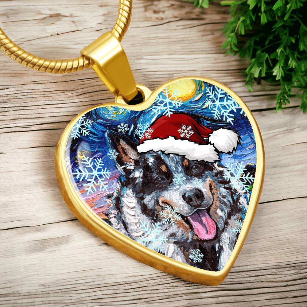 Santa Australian Cattle Dog Heart Keychain