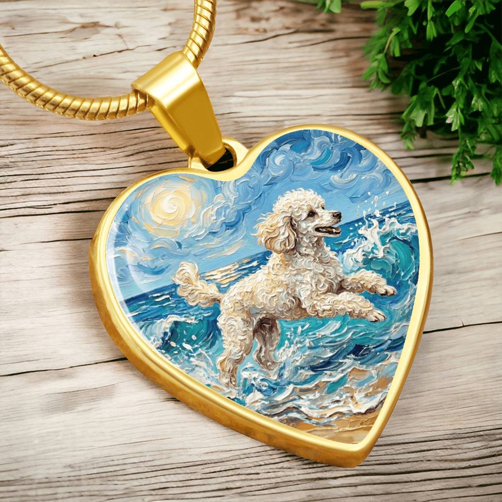 Beach Day - White Toy Poodle Heart Necklace