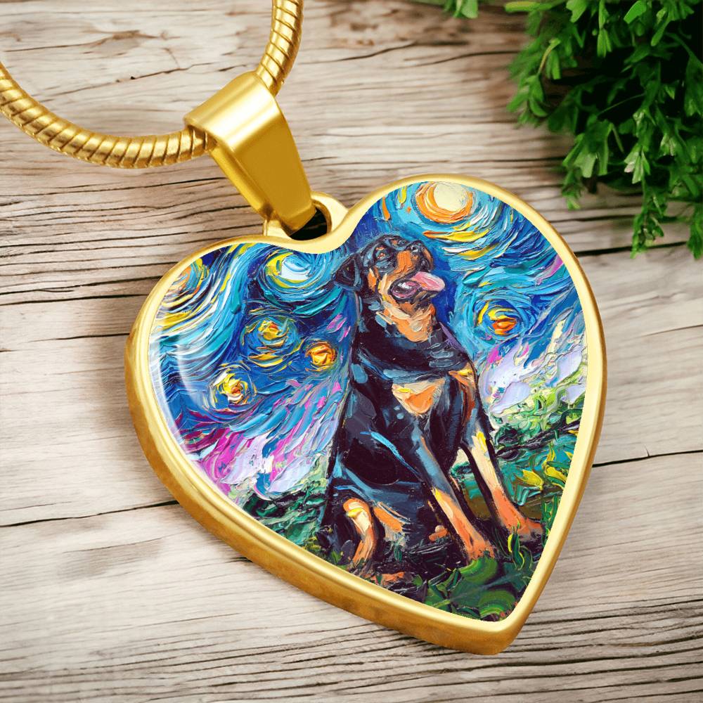 Rottweiler Starry Night Heart Necklace