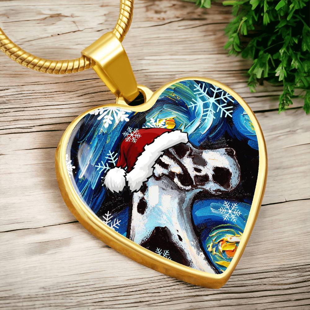 Harlequin Great Dane Christmas Heart Necklace