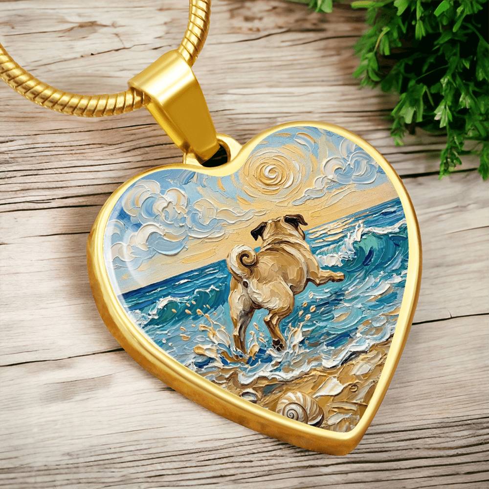 Frolicking Pug Heart Necklace