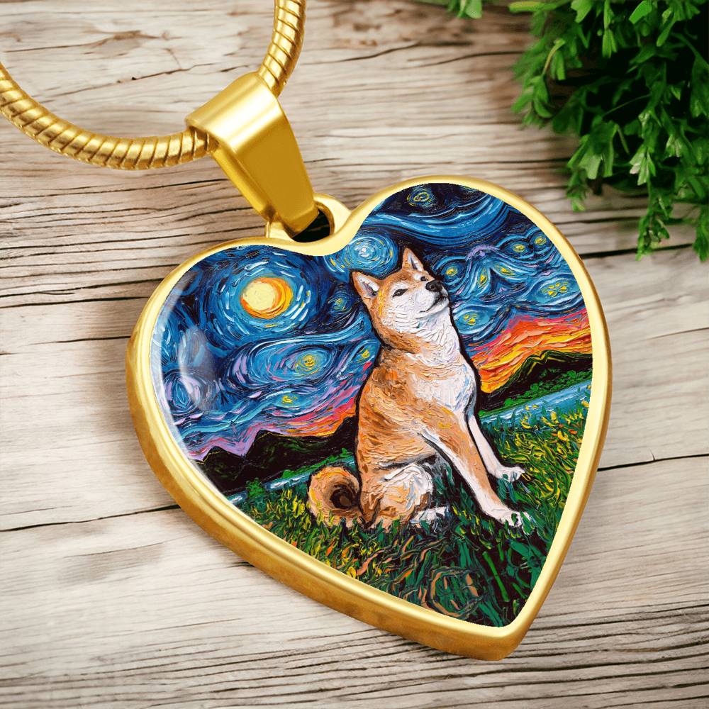 Shiba Inu Starry Night Heart Necklace