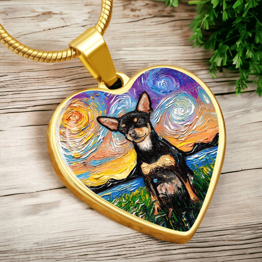 Black and Tan Chihuahua Starry Night Heart Necklace