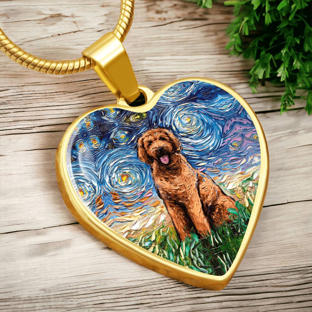 Apricot Goldendoodle Starry Night Heart Necklace