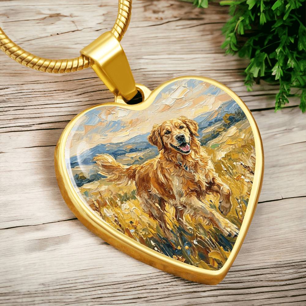 Happy Golden Retriever Heart Necklace