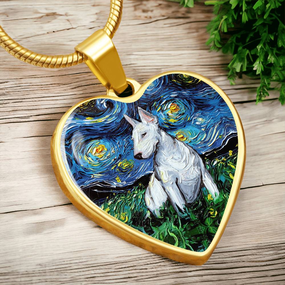 Bull Terrier Starry Night Heart Necklace