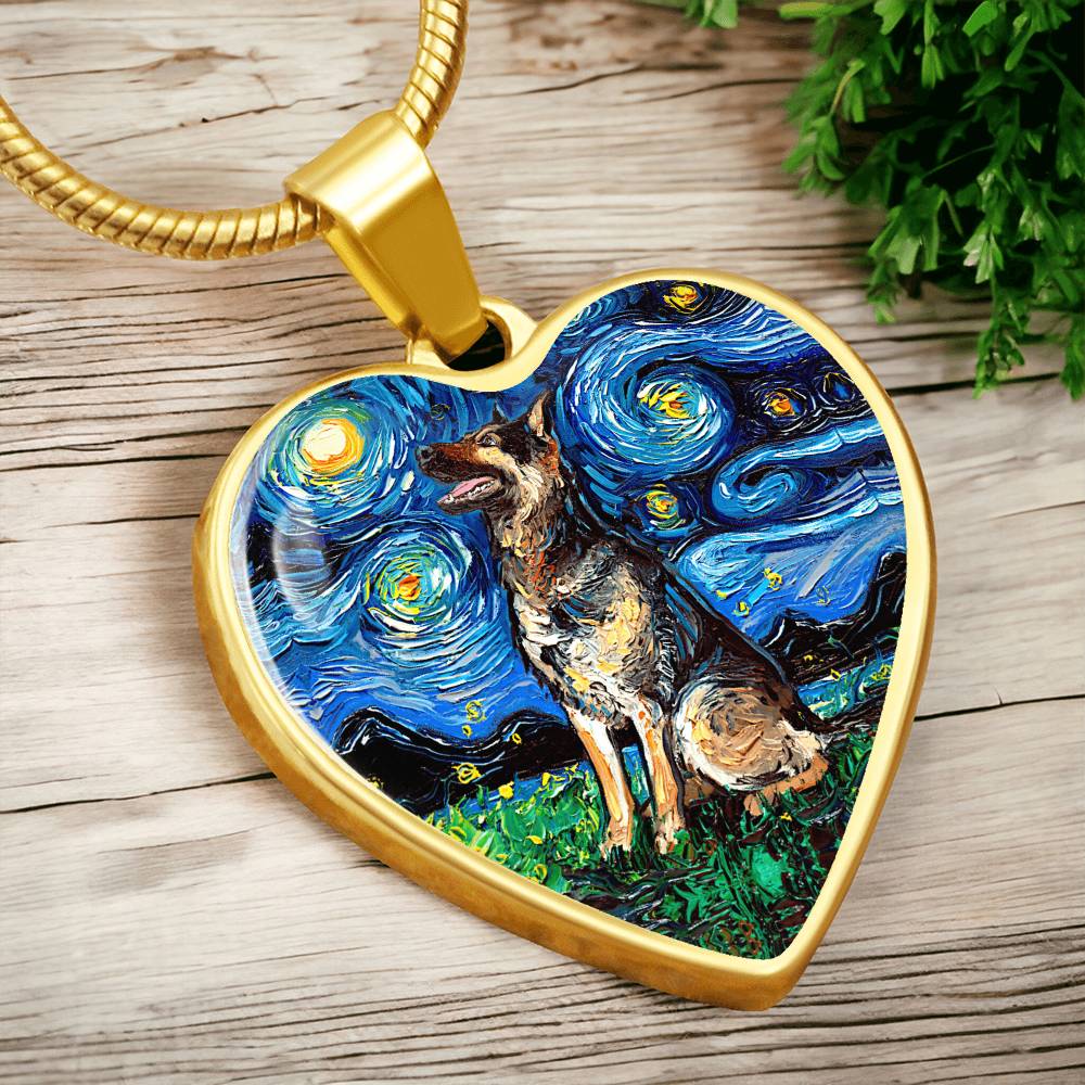 German Shepherd Starry Night Heart Necklace