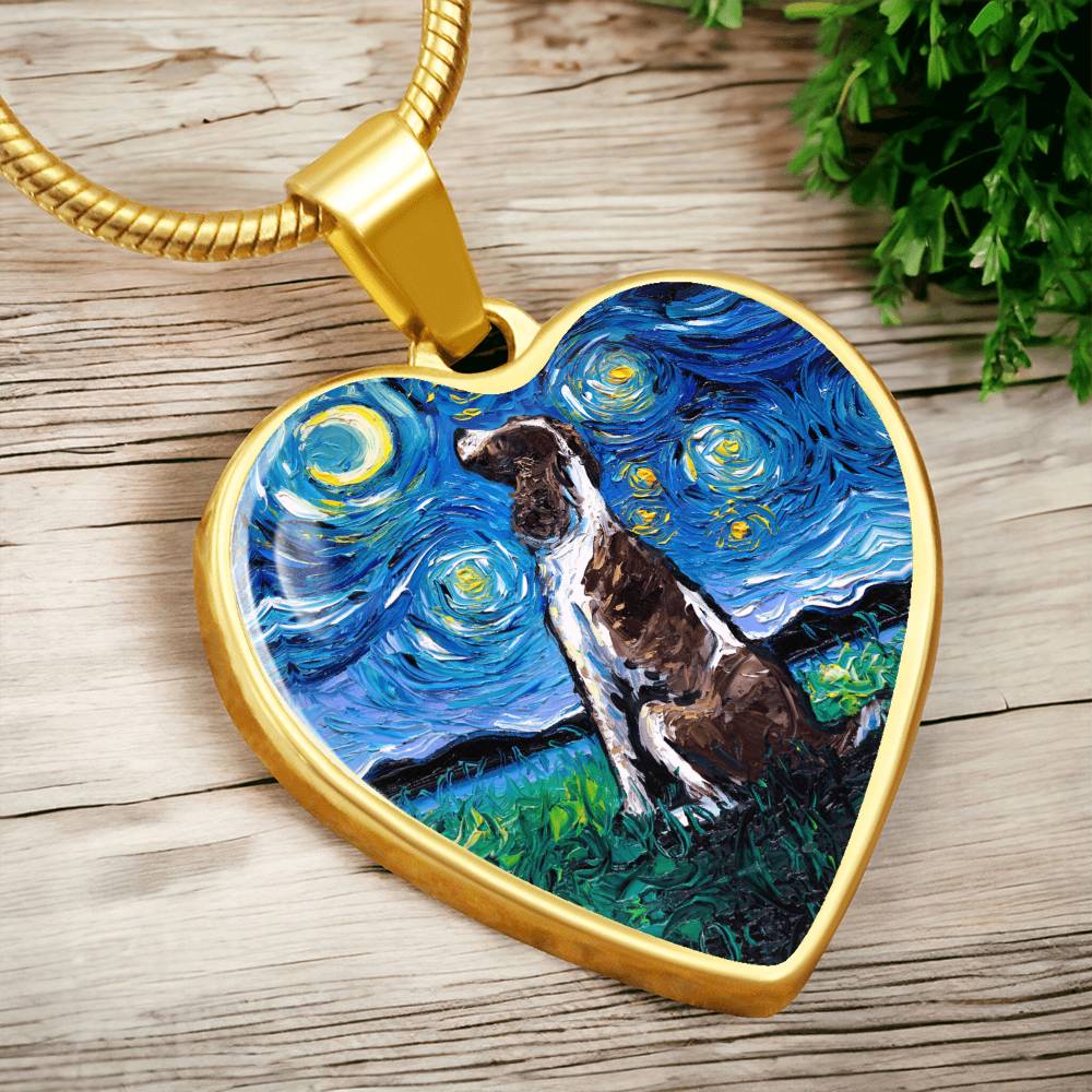 English Springer Spaniel Starry Night Heart Necklace