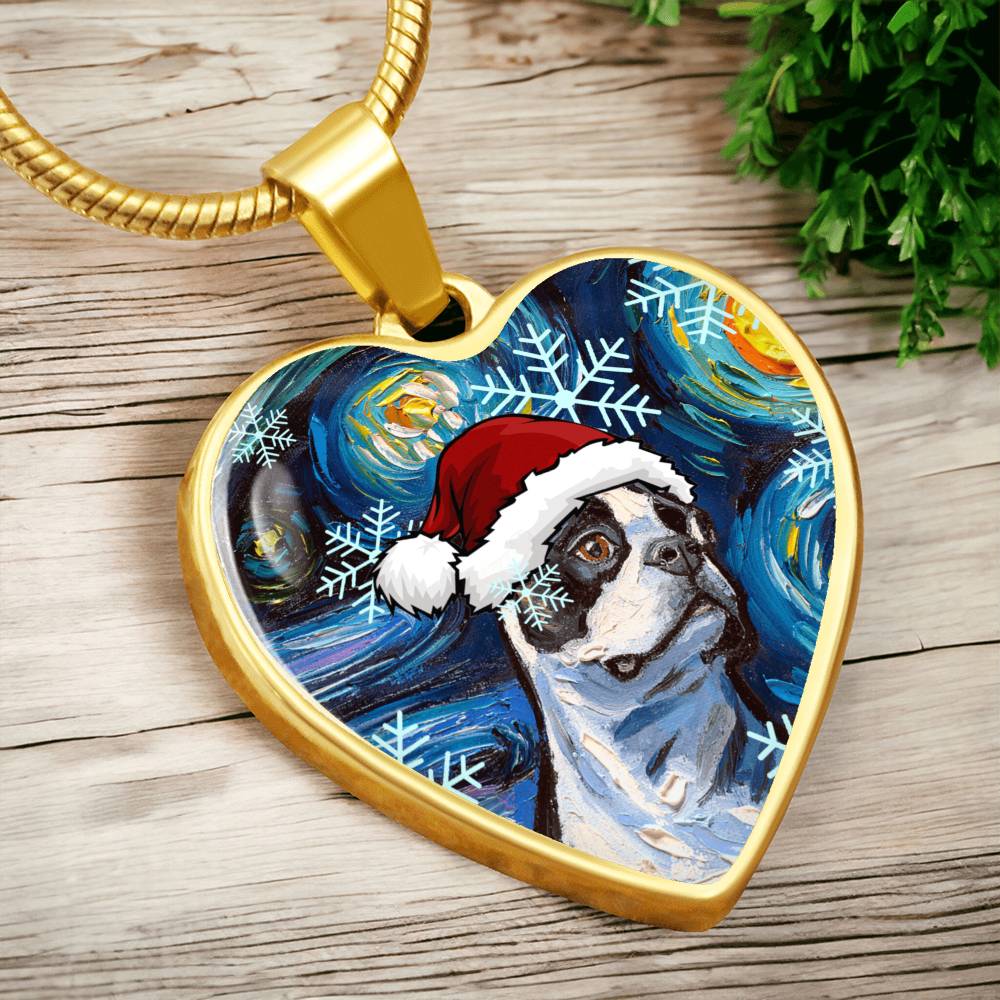 Boston Terrier Christmas Heart Necklace