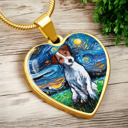 Jack Russell Terrier Starry Night Heart Necklace