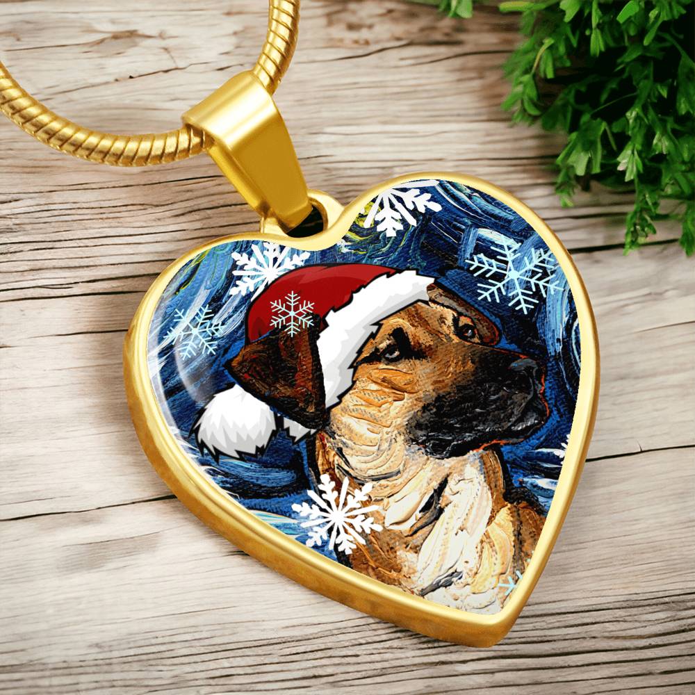Santa Black Mouth Cur Heart Necklace