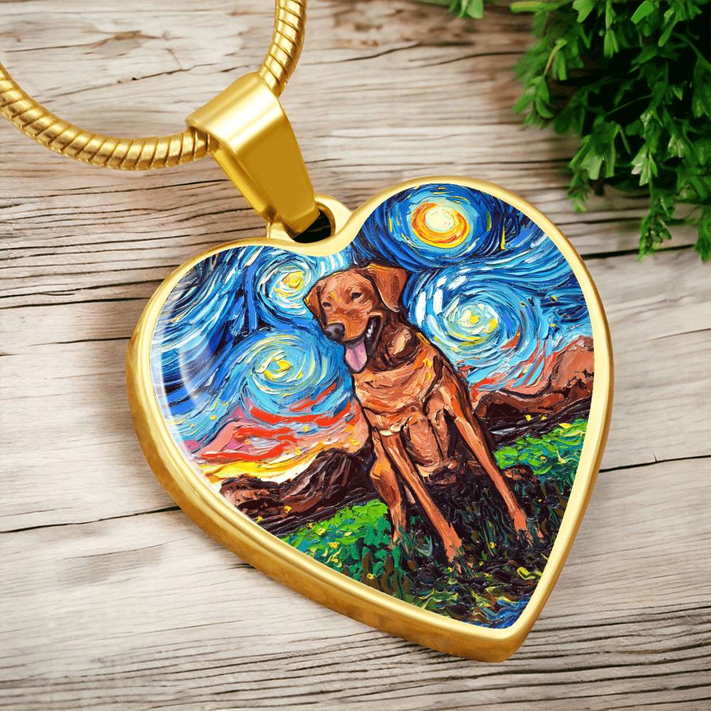 Fox Red Labrador Starry Night Heart Necklace