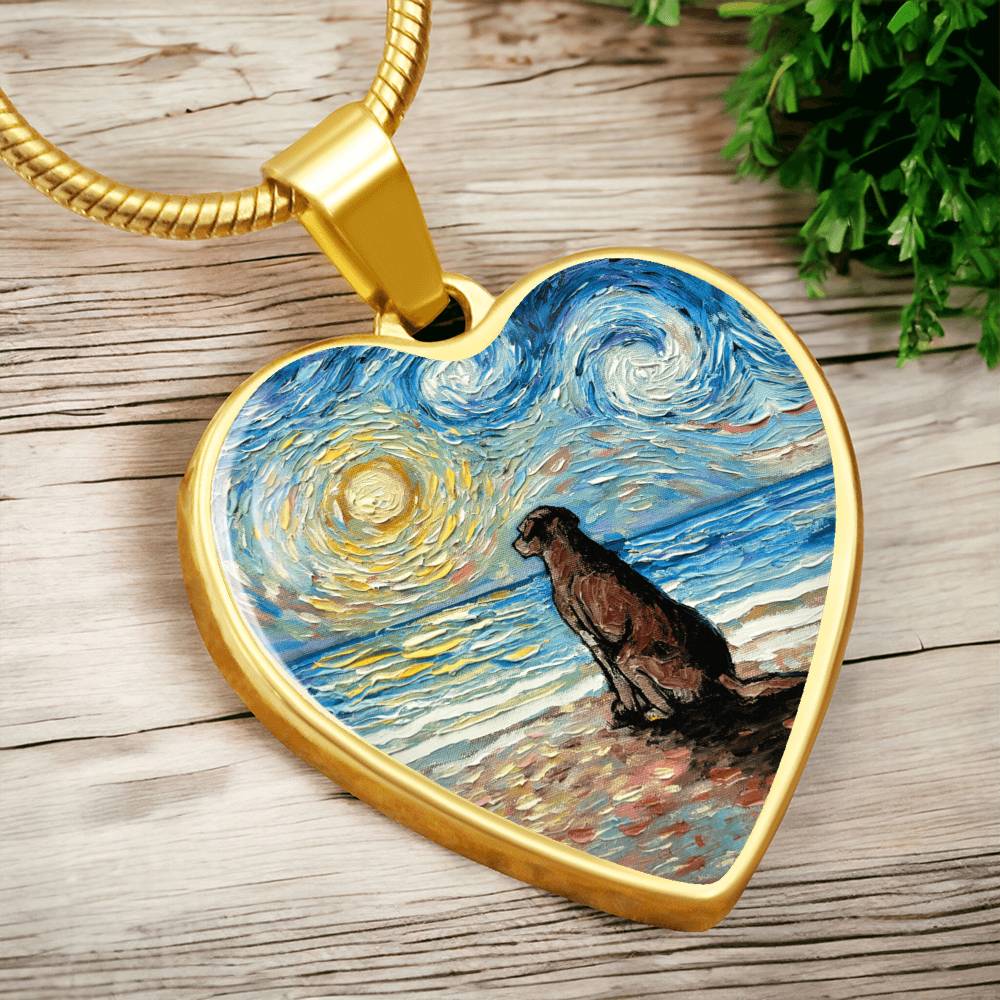 Beach Days - Chocolate Labrador Starry Night Heart Necklace